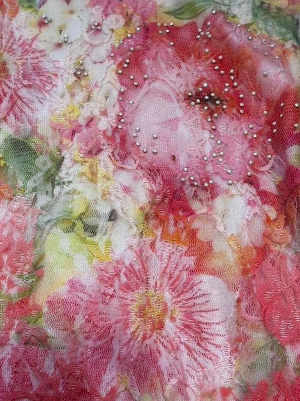 Dressbarn Pink Floral Lace Overlay Top Asymmetric Rhinestones Fairycore Ethereal - Picture 3 of 4